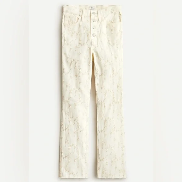 J Crew Billie Demi Boot Cut Crop Cream Floral Embroidered Jeans Size 26 - Picture 13 of 13